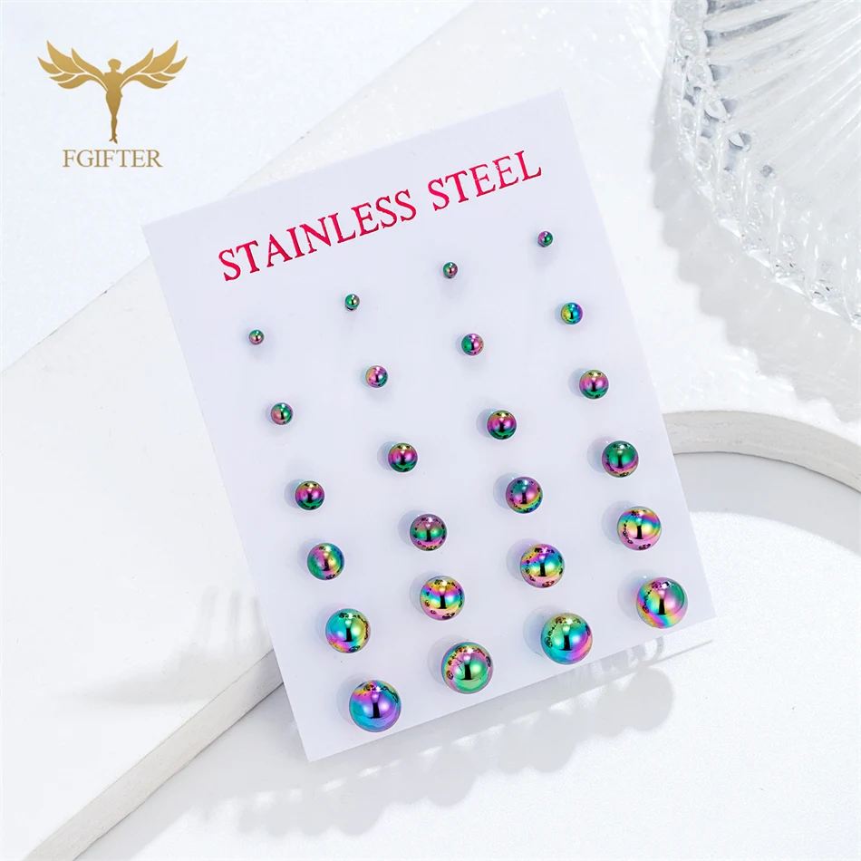 2-7mm Mixed Size Solid Steel Ball Earrings Set Minimalist Ear Studs Colorful Stainless Steel Piercing Jewelry Women Accessories