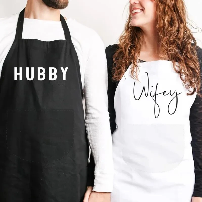 wifey hubby apron Newlywed Bride Groom Wedding suit dress cover up for first dinner mr Mrs Bridal Shower Bachelorette Party gift