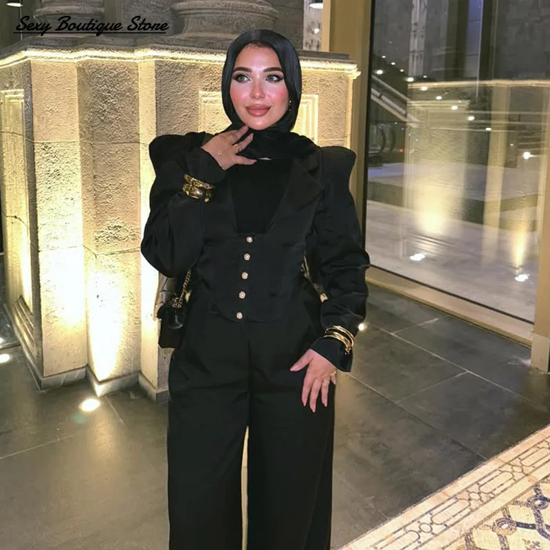 

Women's Elegant Padded Shoulder Suit Jacket Long Sleeve Deep Neck Lapel Short Coat Single Breasted Outwear 2025 Lady Streetwear