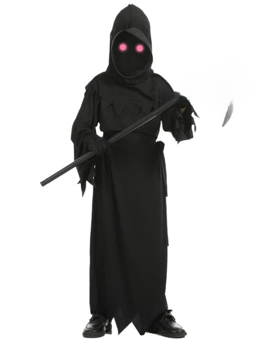 

Новый детский костюм призрака на Хэллоуин, комплект с красным глазом, косой смерти, сценический костюм манжера, полиэфирное волокно, этническая мода