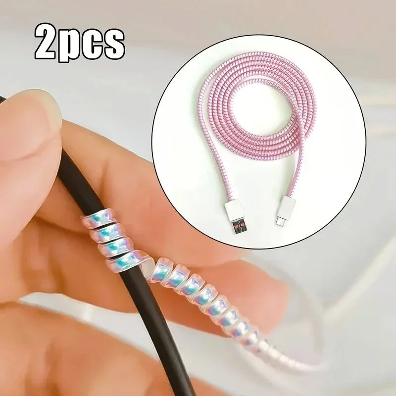 2pcs White Pink Flexible Charging Cable Protector, Anti Break Anti Fray Data Cable Wrapper Sleeve Cord Saver Accessory