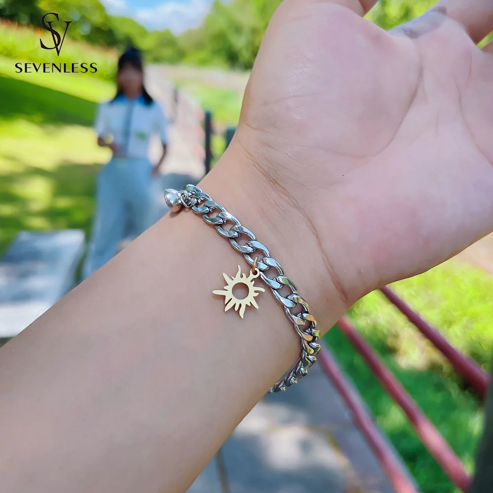 2pcs/set 18K gold plated titanium steel Sun Moon Charm couple Bracelet men and women simple stainless steel magnet jewelry gift image 4