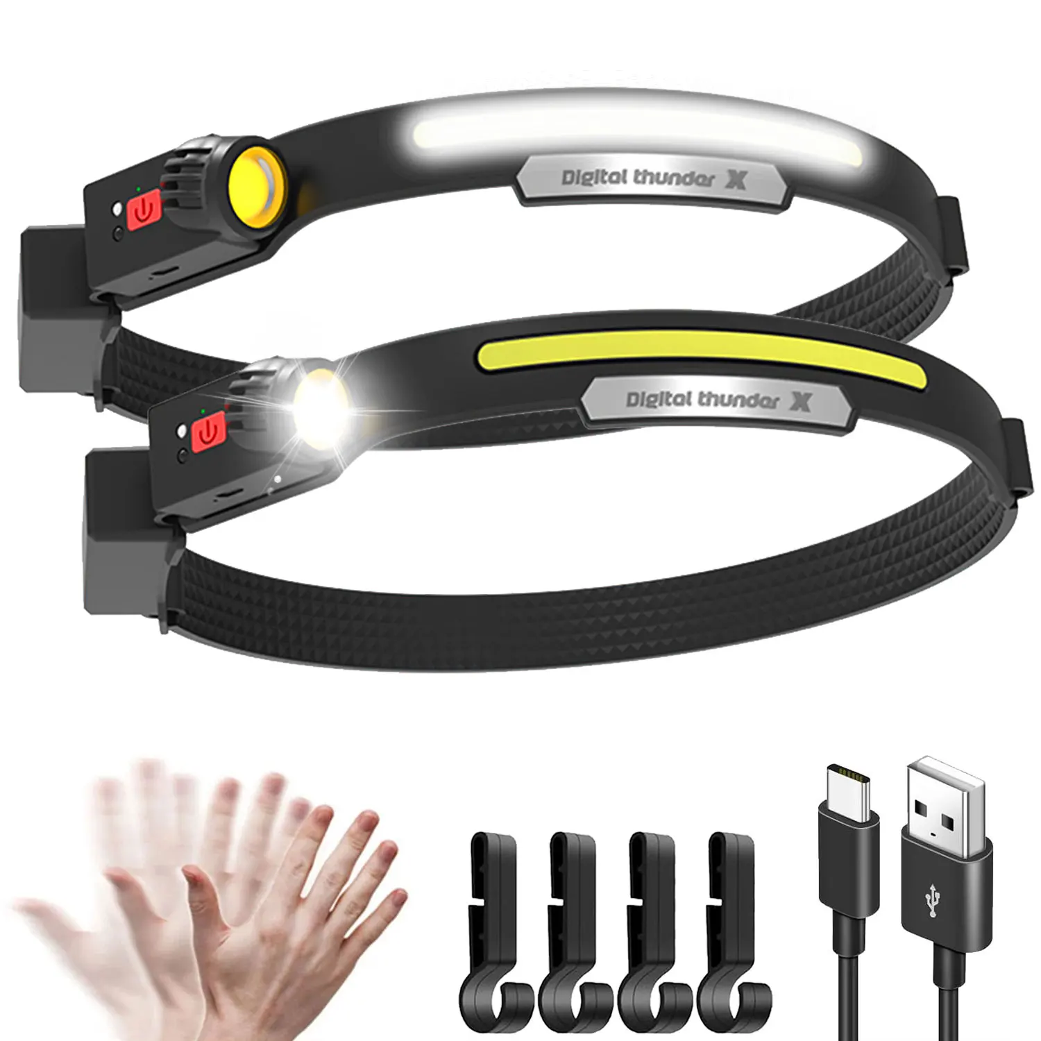 

Портативный мощный индукционный светодиодный уличный налобный фонарь, 4 режима освещения, перезаряжаемая водонепроницаемая фара IPX4 для рыбалки, кемпинга