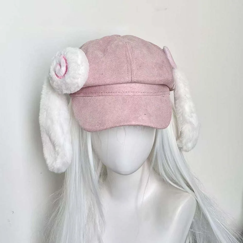 

Fashion Japanese Style Pink Lollipop Y2K Punk Cap With Dog Ear Harajuku Gothic Winter Women Sweet Cool Beret Cap