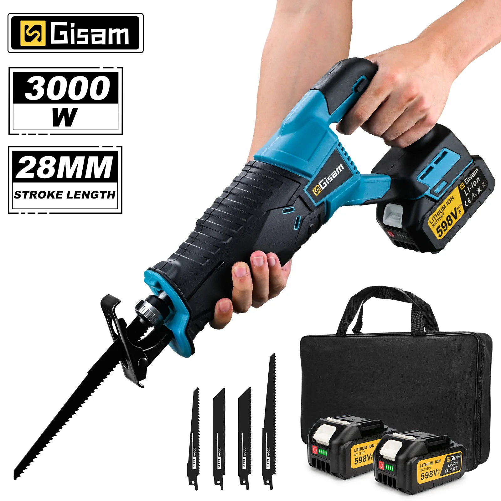 Gismis 10000SPM scie alternative électrique multifonction sans fil scie électrique métal bois tuyau coupe pour makita 18v batterie broche