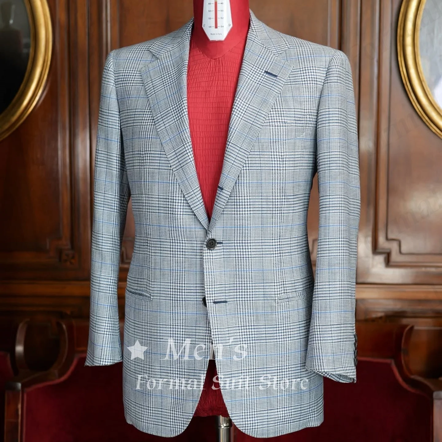 

Men Light Blue Glen Plaid Blazer Slim Fit Notch Lapel Two Button Casual Business Sport Coat Wedding Prom Party Customized