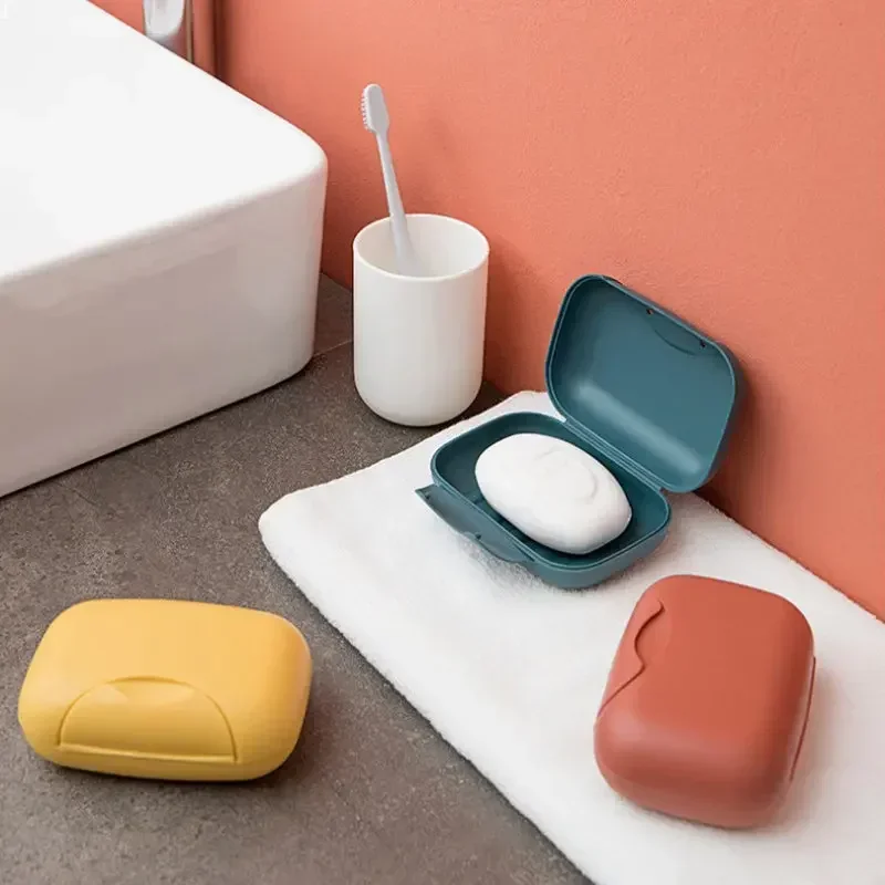 Creative Solid Color Face Sealed Soap Box with Lid Portable Bathroom Soap Box Toilet Waterproof Storage Box Travel Home Products