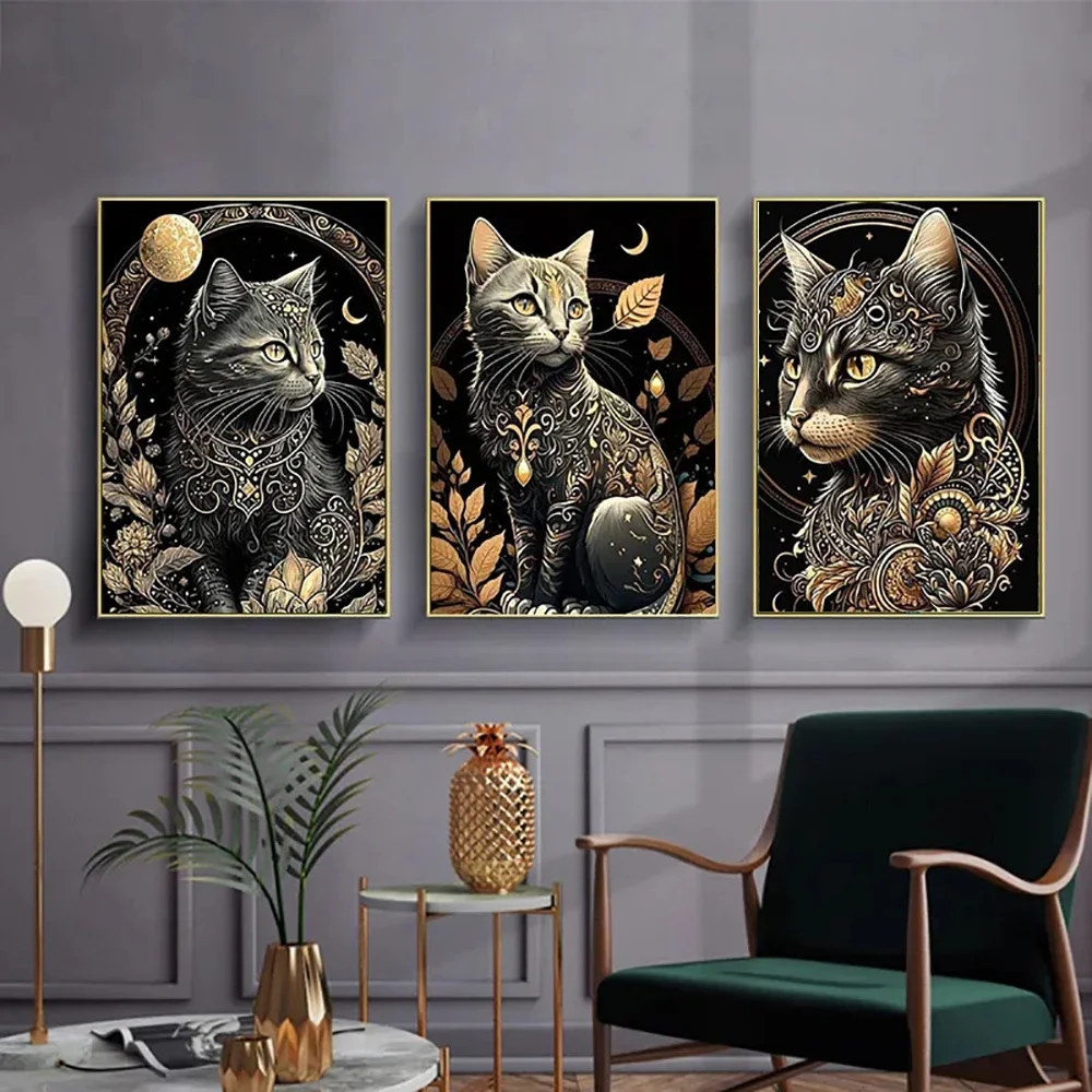 5D DIY الماس اللوحة مجردة القط كامل جولة الماس الفسيفساء الحيوان الماس طقم تطريز حجر الراين هدية تزيين المنزل #3