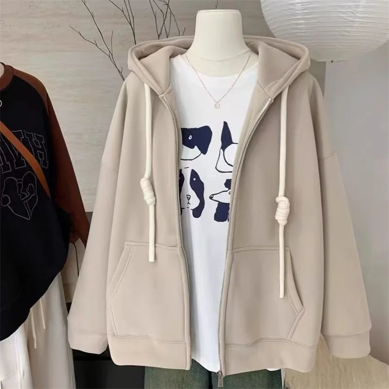 Maillard Korean Department Autumn-winter New Fashion Plush And Thick Lazy Hoodie 2024 Loose Cardigan Zipper Jacket