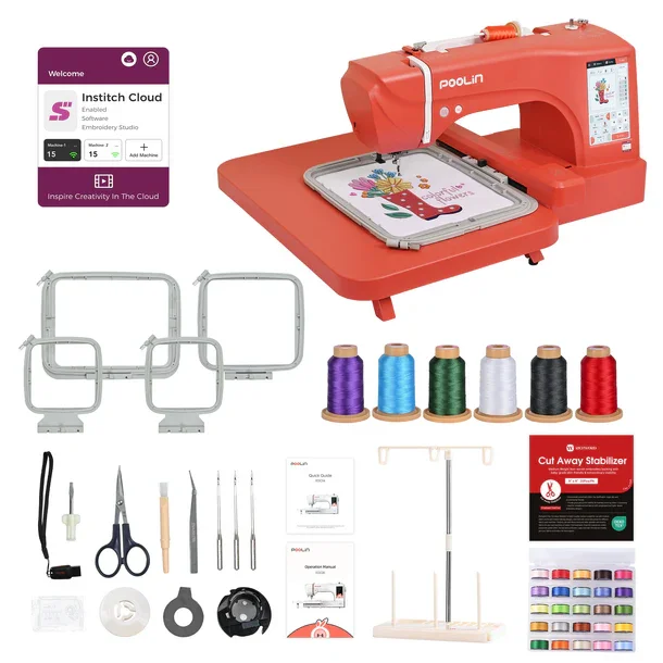 EOC06-RE Hot Sale Color Touch Screen Home Easy to Use Computerized Small Household Embroidery Machine