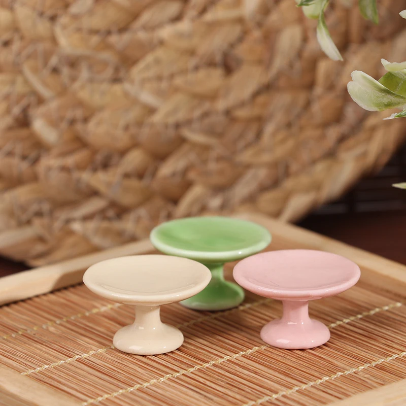 XM 1pc new Ceramics 1:12 Dollhouse Miniature Dessert Pan Cake Stand Fruit Tray Doll Kitchen Decor