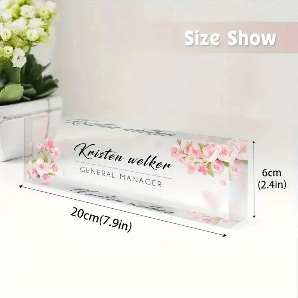 Elegant Pink Orchid Acrylic Desk Sign, Custom Floral Office Decor, Premium Employee Recognition Gift for Women
