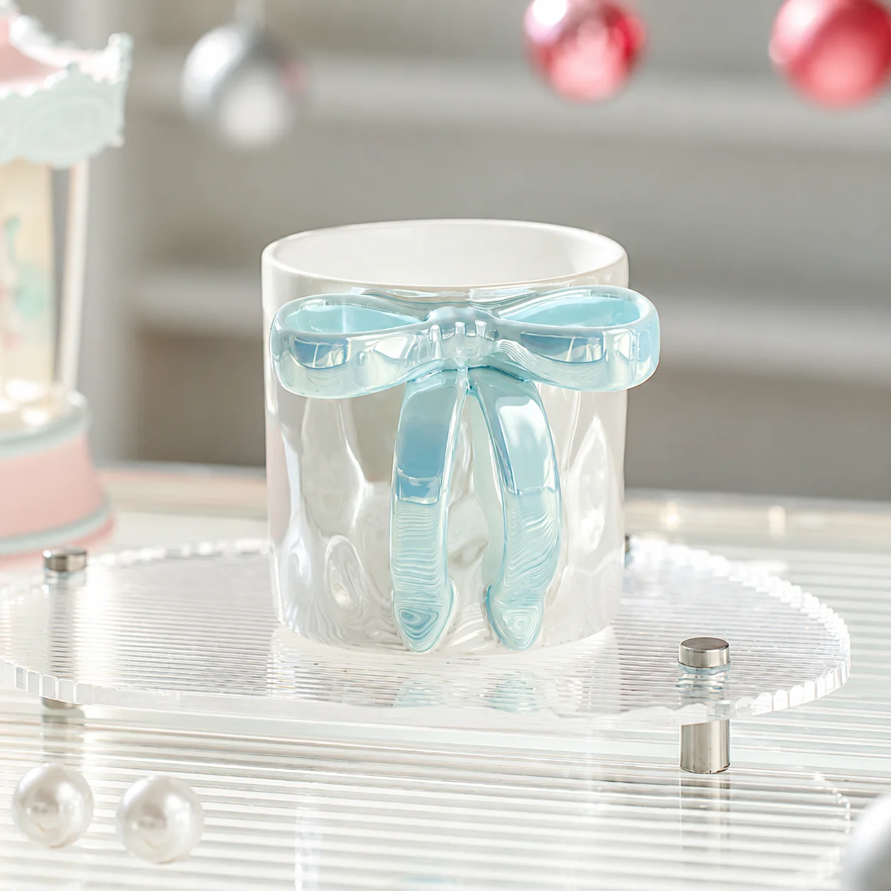 Pearl Glaze Mug Creative Ceramic Mug Ribbon Mug Minimal For Housewarming Gift Office Beverages Birthday Gifting