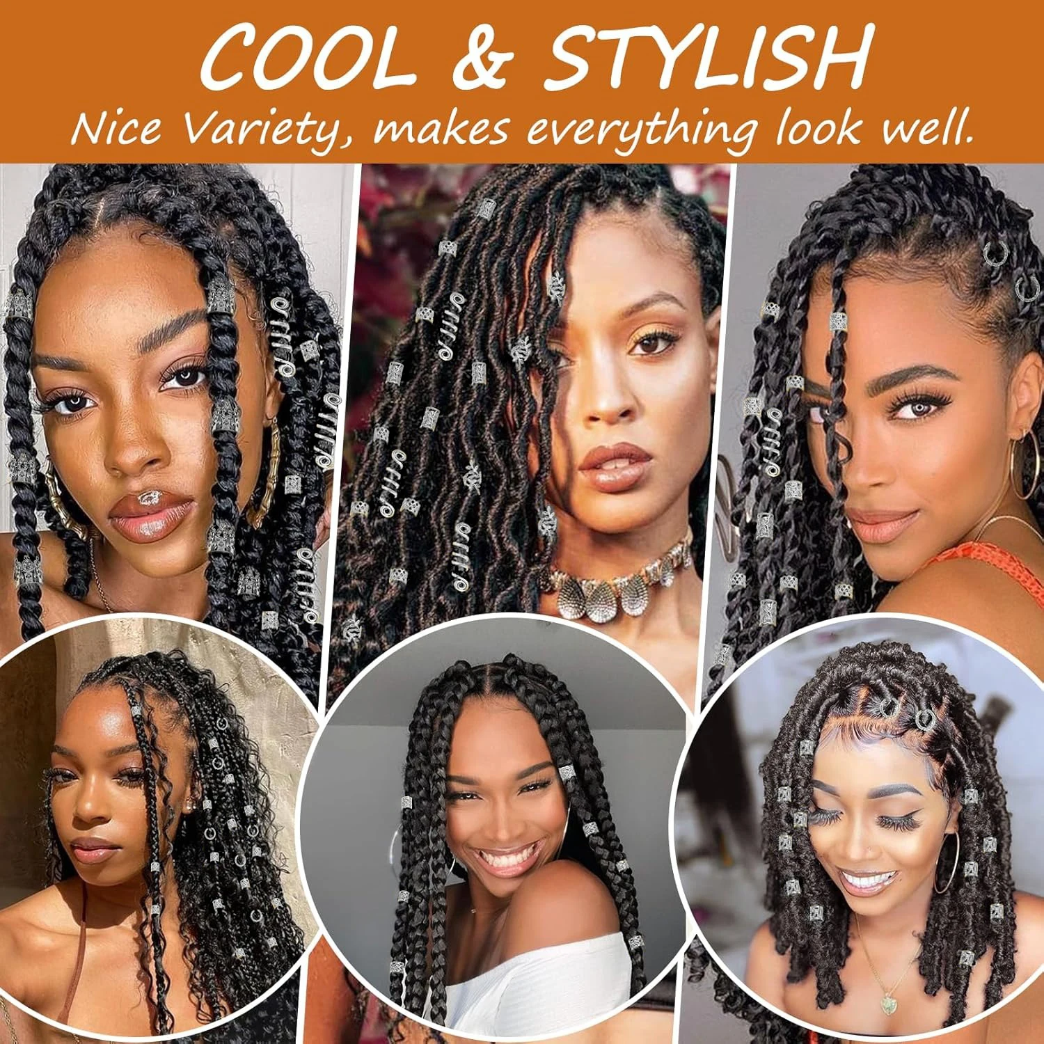 220 قطعة من إكسسوارات الشعر، مجوهرات Loc للضفائر، مجوهرات الشعر النسائية لإكسسوارات المجدل، زينة جديلة الشعر بوهو