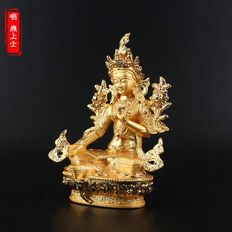 14 CM # Greco-Buddhist HOME OFFICE Talisman efficacious House Protection # Tibetan Green Tara Gilding Buddha statue-free ship