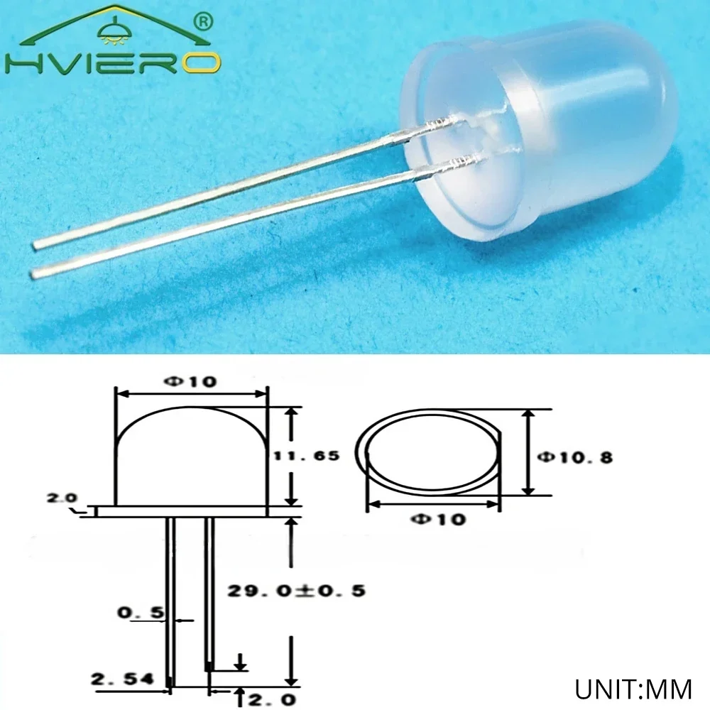 Perles de Lampe LED Diffusées, Blanc, Rouge, Vert, Bleu, Jaune, Ultra Lumineux, Ampoule DIY, Diodes Électroluminescentes, Eau Claire, 10mm Min,