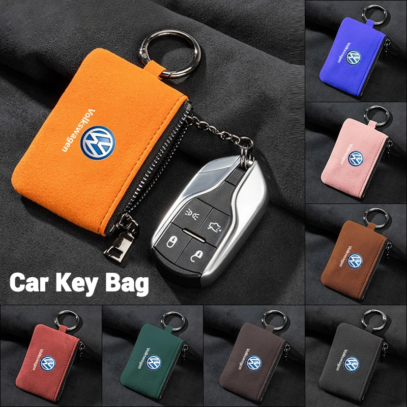 New Suede Car Remote Key Case Bag For Volkswagen VW R-line GTI R Polo Golf Passat Magotan Tiguan Jetta GTD TSI GLi Auto Keychain