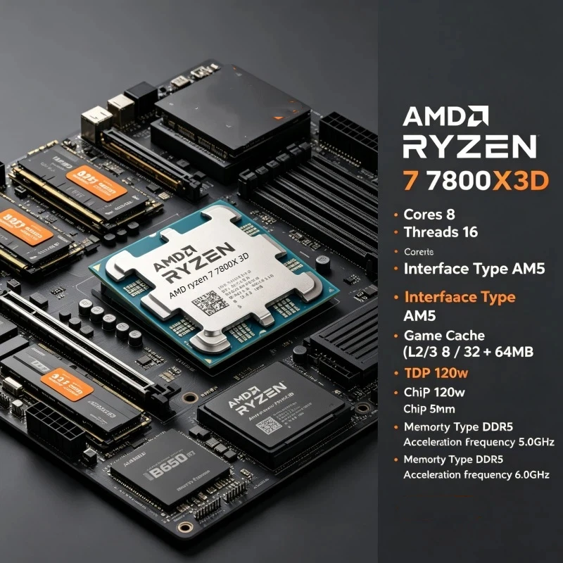 AMD Ryzen 7 7800X3D Best Value Gaming CPU 8-Core 16-Thread 5.0GHz 96MB 3D V-Cache AM5 5nm Desktop Processor 120W