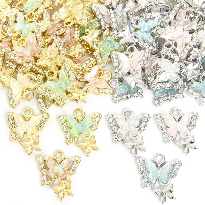 

100PC/lot Acrylic butterfly Pendant Charm crystal dangle charms Fit For Bracelet Necklace earrings keychain jewelrys making