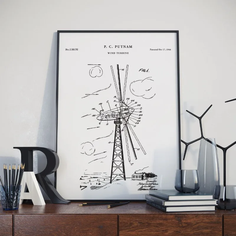 Wind Turbine Patent Poster Prints Canvas Painting Green Renewable Energy Electricity Wall Art Picture Office Study Bedroom De