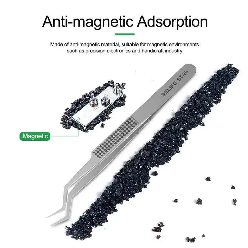 RELIFE ST-20 Anti-magnetic Adsorption Tweezers Chip Tin Placement Positioning for Repairing Mobile Phones and Appliances