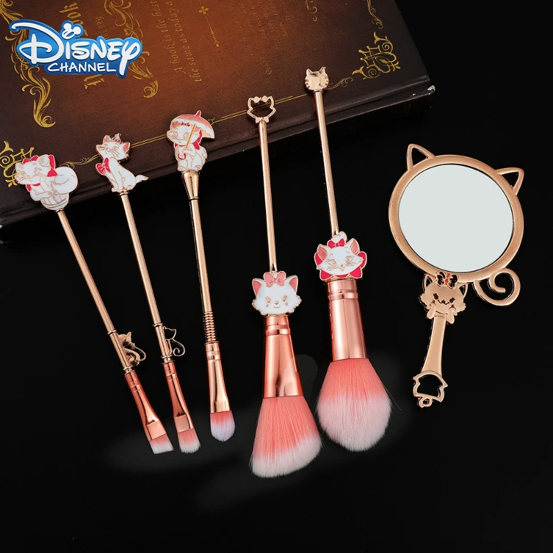 مجموعة فرش مكياج Disney-Marie Cat ، مجموعة أدوات تجميل احترافية ، تصميم حيوان لطيف ، وردي ناعم ، كرتون