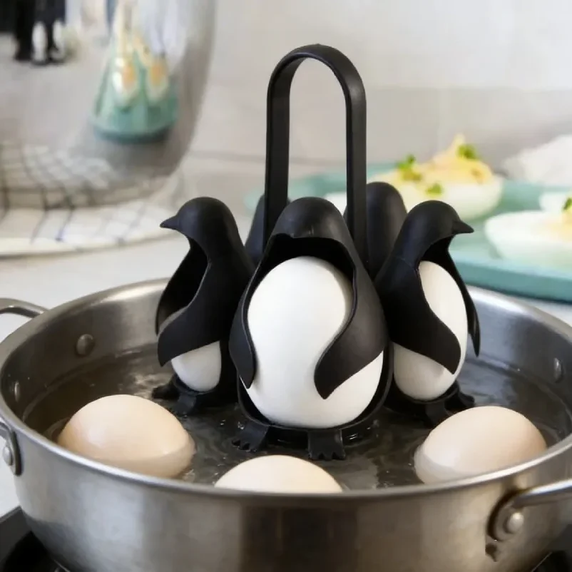 Cute Penguin Egg Boiler for Kitchen Gadget Egg Cooking Tool Egg Steamer Rack with Handle for Boiling Eggs
