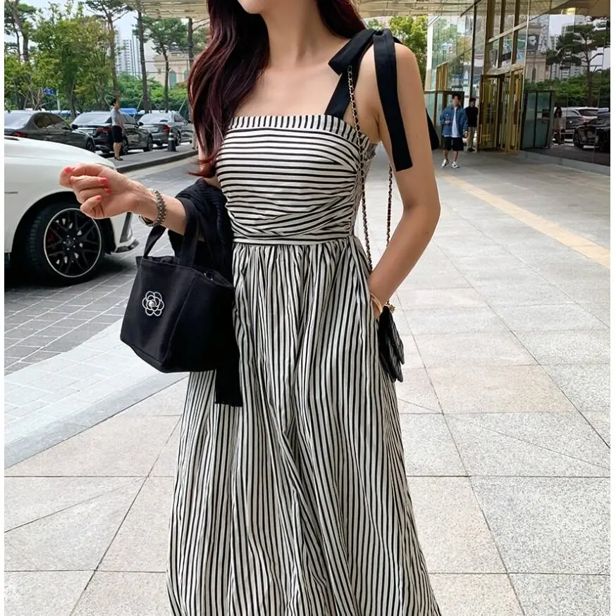 

Новая женская повседневная юбка Ele Knot Striped Dr из дышащего хлопка и полиэстера, весенняя коллекция Dongda Gate