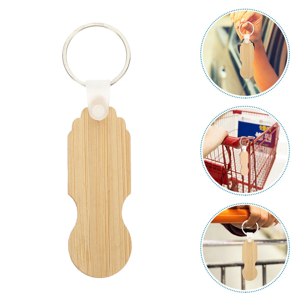 15pcs Bamboo Trolley Tokens Keychain Grocery Shopping Cart Opener Lightweight Token Key Fits Perfectly Anywhere