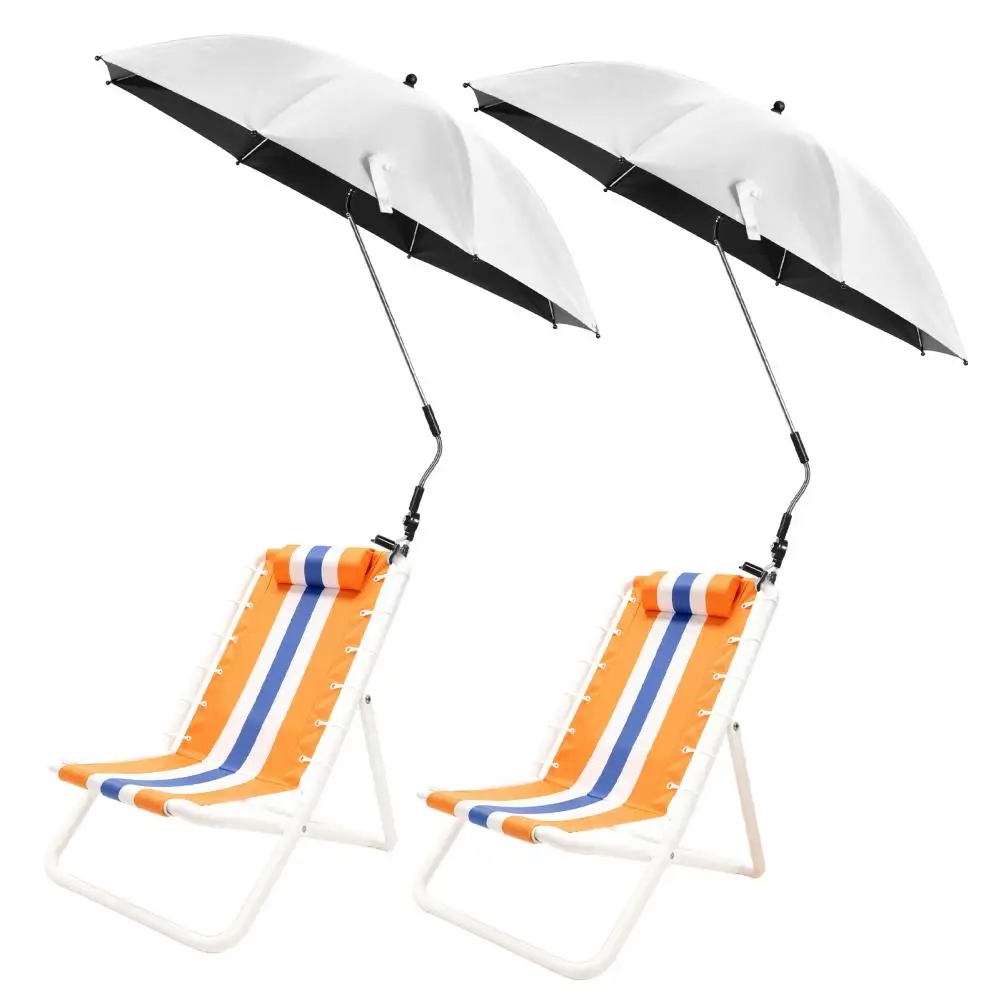 2 Pack 48 Inch Clamp-On Beach Umbrella UPF50+ 360° Adjustable Universal Umbrella for Patio Chair Wheelchair Golf Cart Outdoor