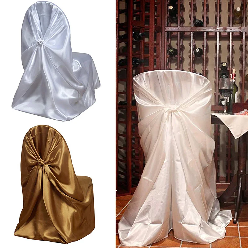 

100PCS/Lot Satin Chair Cover For Wedding Banquet Hotel Party Decoration Supplies Seat Covers