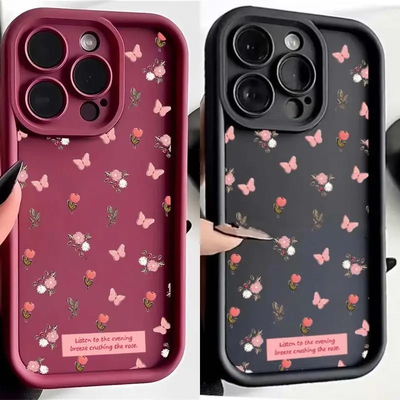 Coque de téléphone motif papillon fleur rose, coque souple pour Samsung Galaxy S24 Ultra S23 S21 S22 Plus S20 FE A55 A54 A34 A32