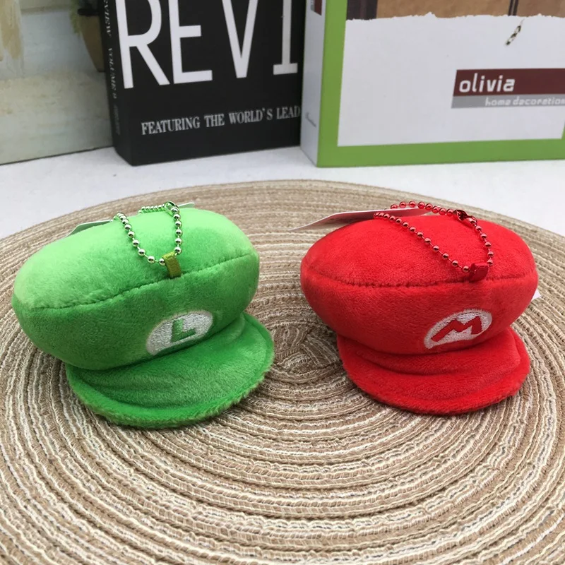 Anime Game Super Luigi Brothers Red and Green Hat Pendant Keychain Adult and Children's Toy Gifts Doll Small Pendant