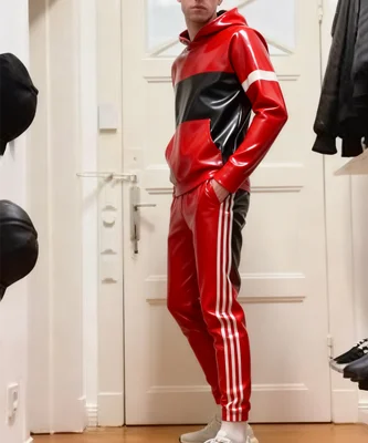 Latex Rubber Gummi sports suit Jacket and trousers Catsuit Fashion club Cosplay handmade Tights Masquerade ball Party