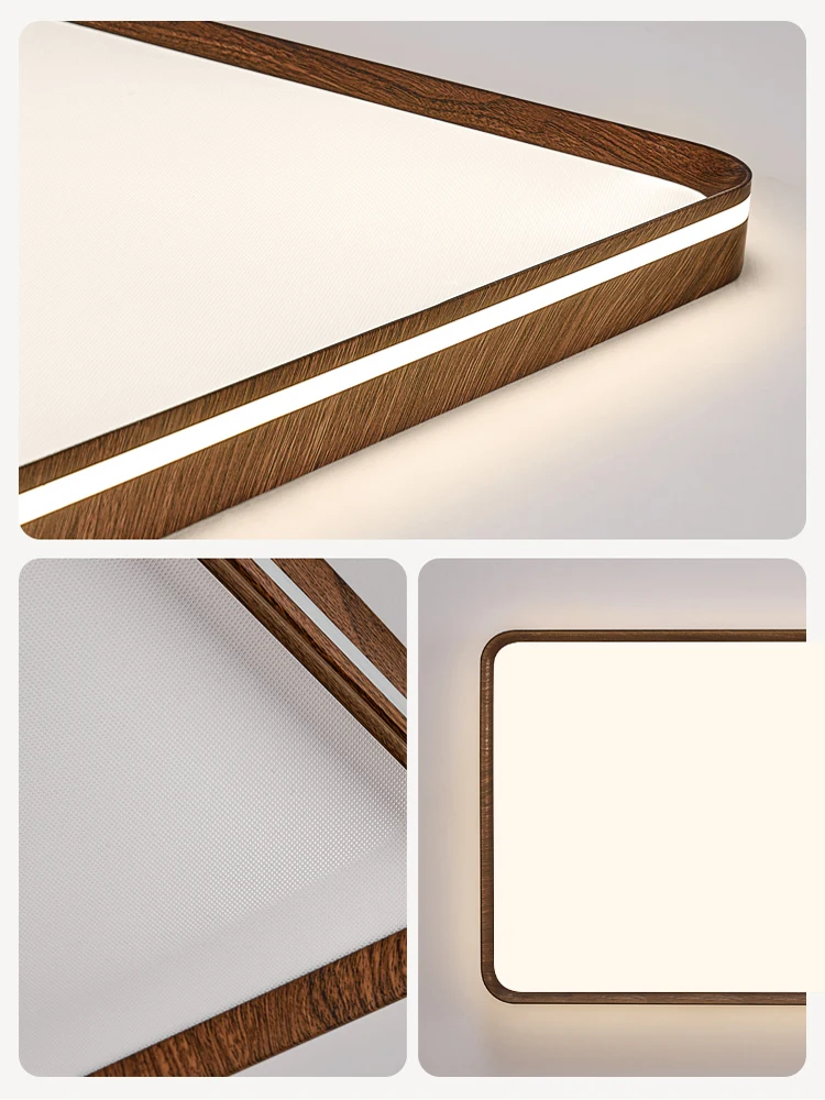 Rectangular Ceiling Light in Antique Style for Living Room Japanese Wabi-Sabi Walnut Grain Hall Light Modern Minimalist Lighting