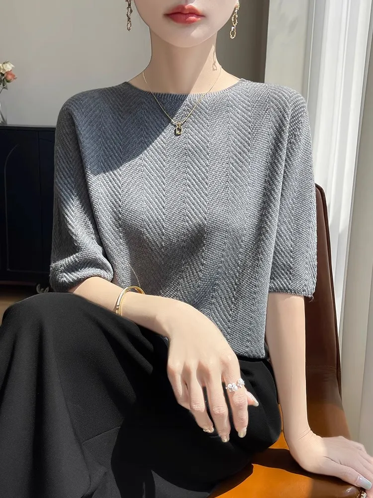 

Свободная футболка f Sve Шерстяная трикотажная футболка ort Sve round Ne Top Commute Sle Pure Color Casual Women's Faion