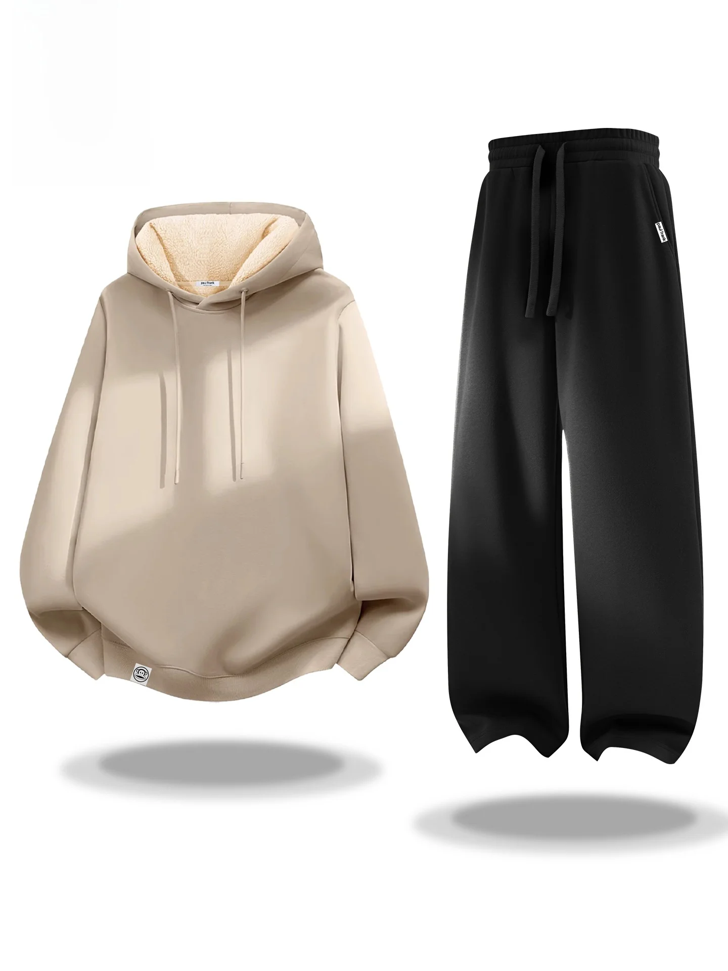 

Thiened Fce Hoodie And Casual Pants Set Winter Sports Wear Long Sve Cotton Polyester Blend Youth Outfit