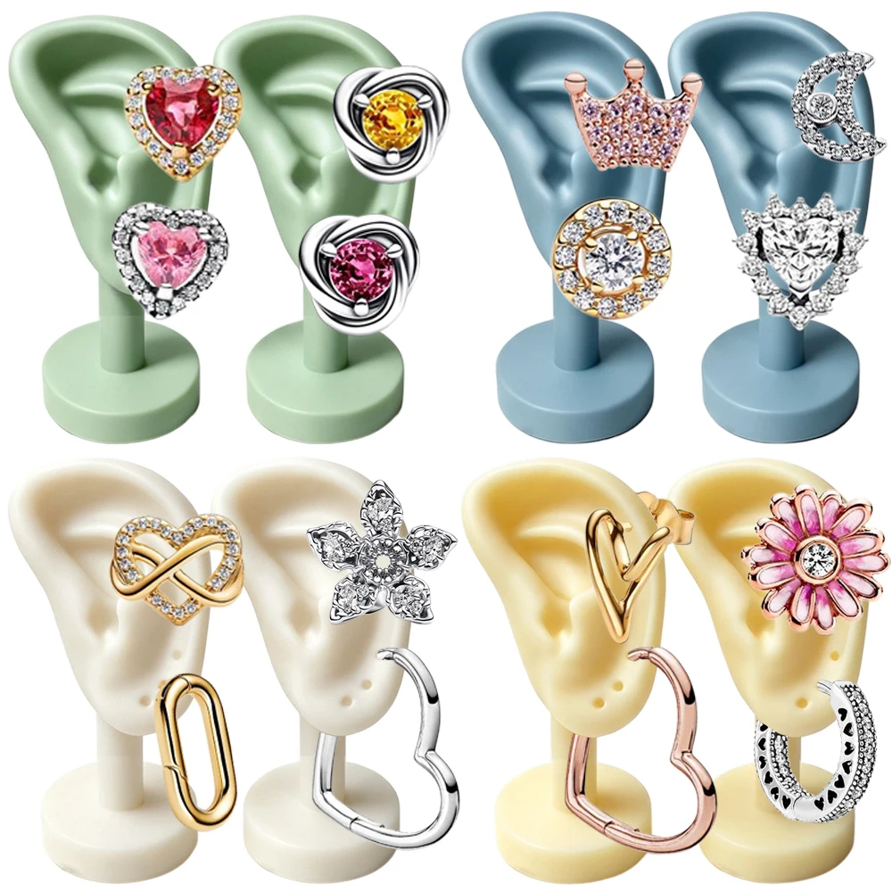2026 New 925 Silver Classic Sparkling Love Heart ME Princess Crown Earrings Display Tool DIY Exquisite Charm Jewelry