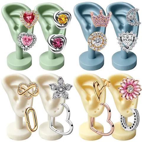 2026 New 925 Silver Classic Sparkling Love Heart ME Princess Crown Earrings Display Tool DIY Exquisite Charm Jewelry