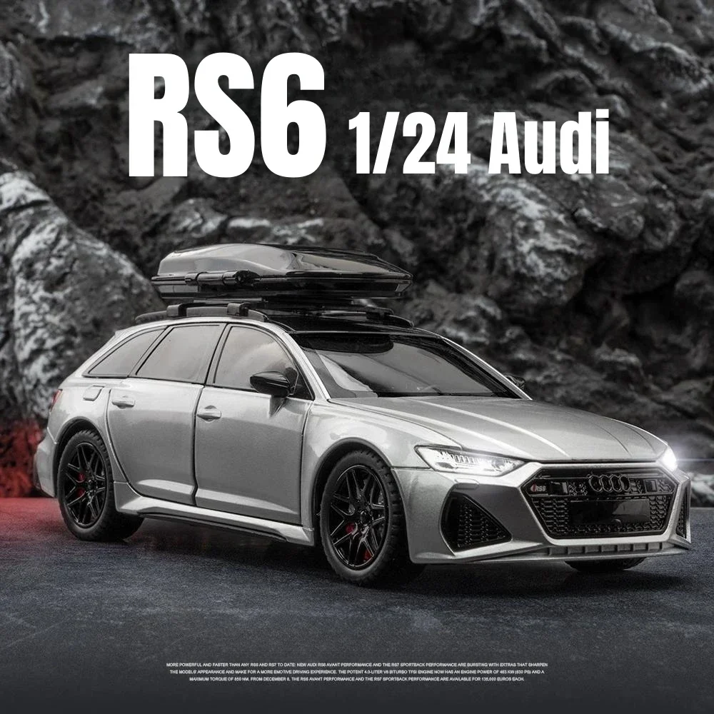 

1:24 Audi RS6 Toy Car Model Diecast Racing Vehicle Miniature Pull Back Sound Light Doors Openable Collection Gift For Kid