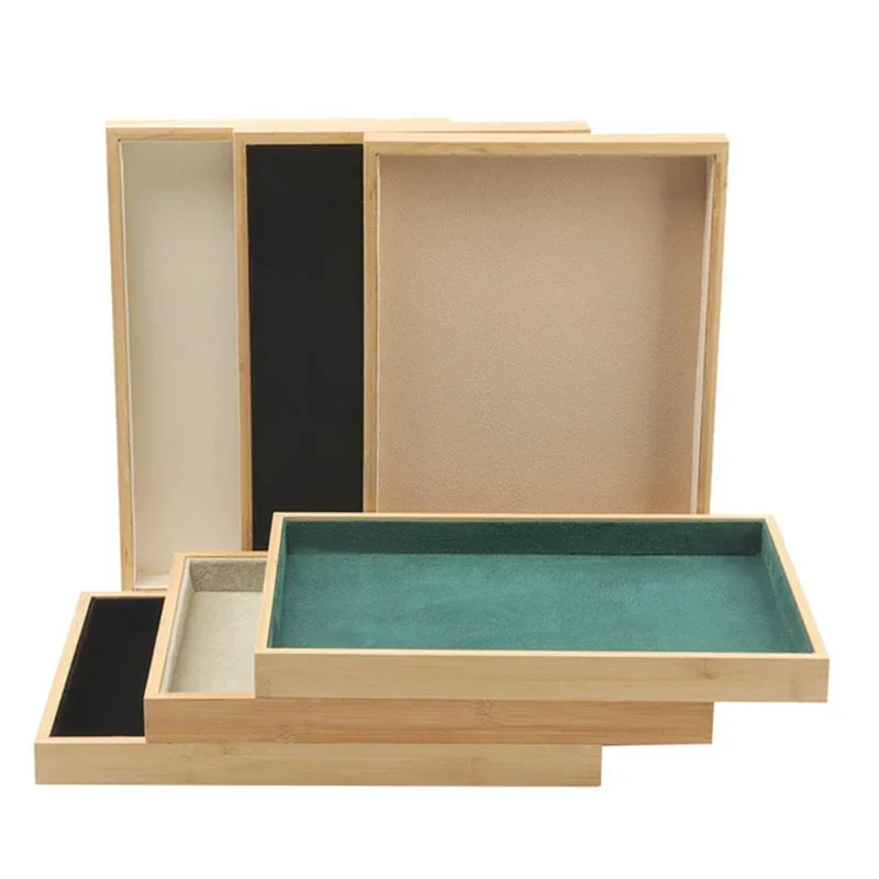 Bamboo Empty Jewelry Tray Storage Ring Earring Necklace Bracelet Pendant Jewelry Display Organizer Tray For Drawer 35*24cm