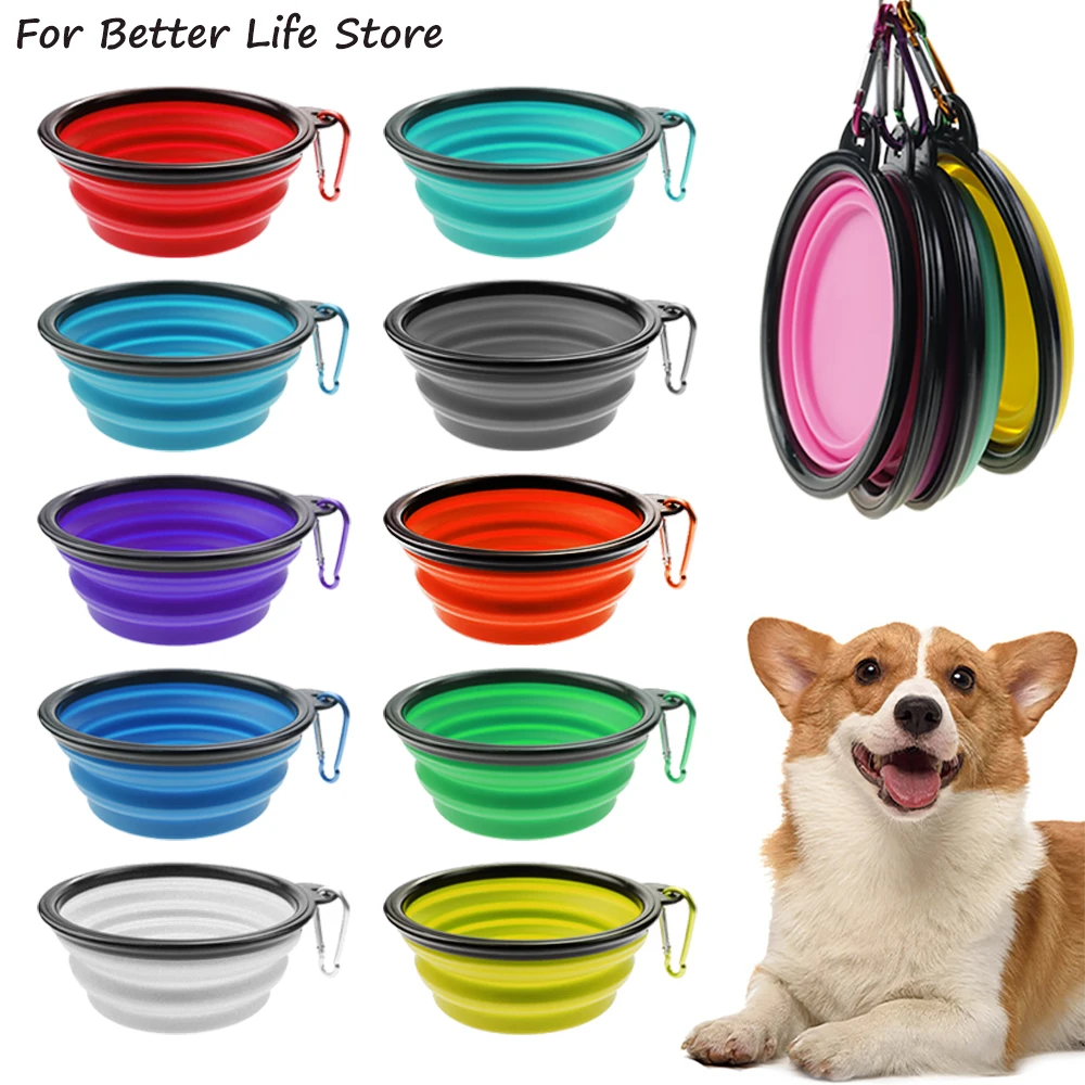 1PC 350ml Soft Silicone Pet Dog Bowl Folding Travel For Portable Collapsible Food Water Feeding Hanging Storage Odorless