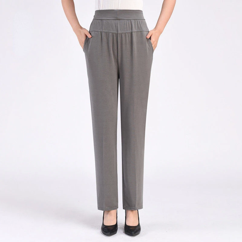 

Middle-aged Women Casual Trousers 2022 Summer Thin Elastic High Waist Straight Pants Mother Clothing Casual Baggy Pants 6XL 7XL