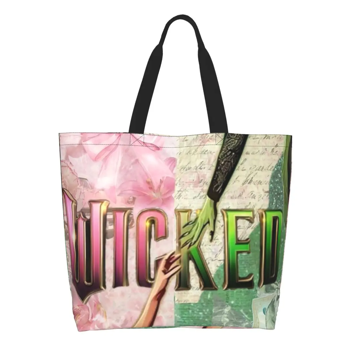 Movie Wicked Elphaba And Glinda Shopping Tote Bag Canvas Large Capacity Shoulder Bags Shopper Grocery Handbag for Women