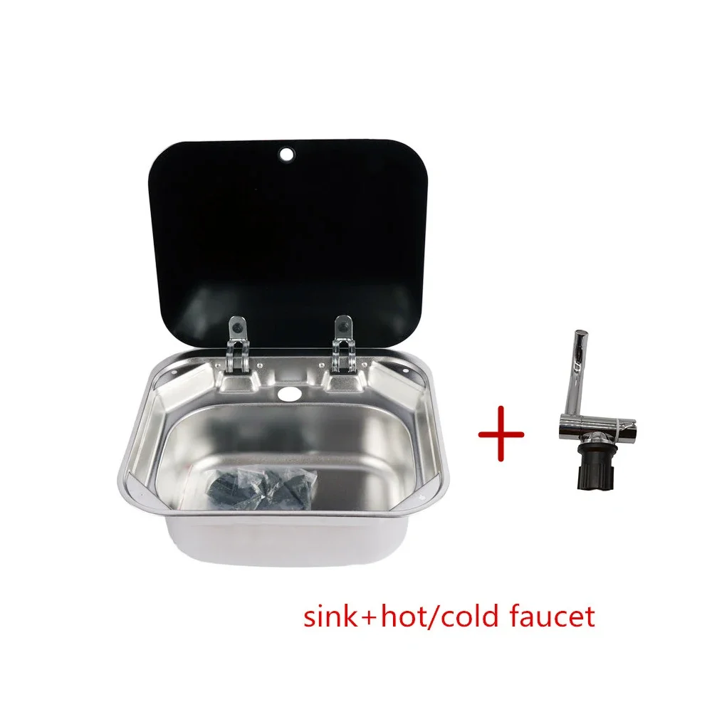 Stainless Steel Wash Basin Sink with Tempered Glass Lid for Motorhomes and Caravans or Boats