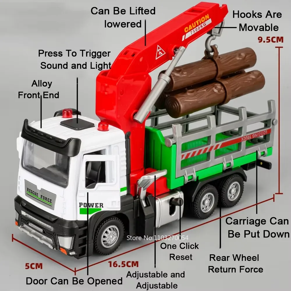 1:32 Legierung Fahrzeuge Transport Holz Kran Spielzeug Miniatur Modell Tür Geöffnet Sound Licht Zurückziehen Spielzeug Lkw Kinder Weihnachten Geschenk