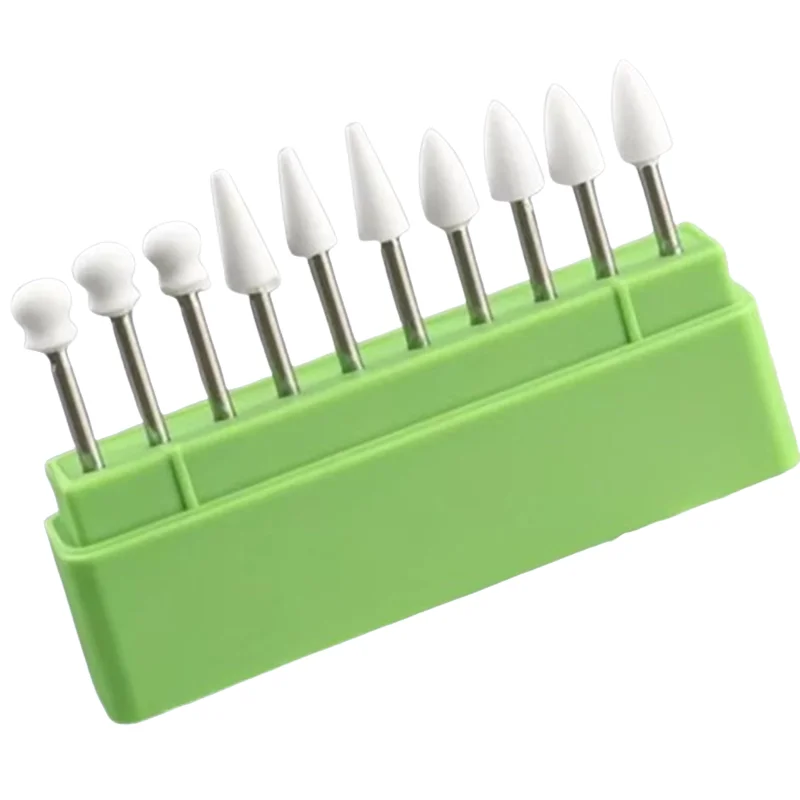 

10 шт., стоматологические пламенные конусы, круглые полировальные боры из белого камня для полировки, наполнения, композитные стоматологические инструменты