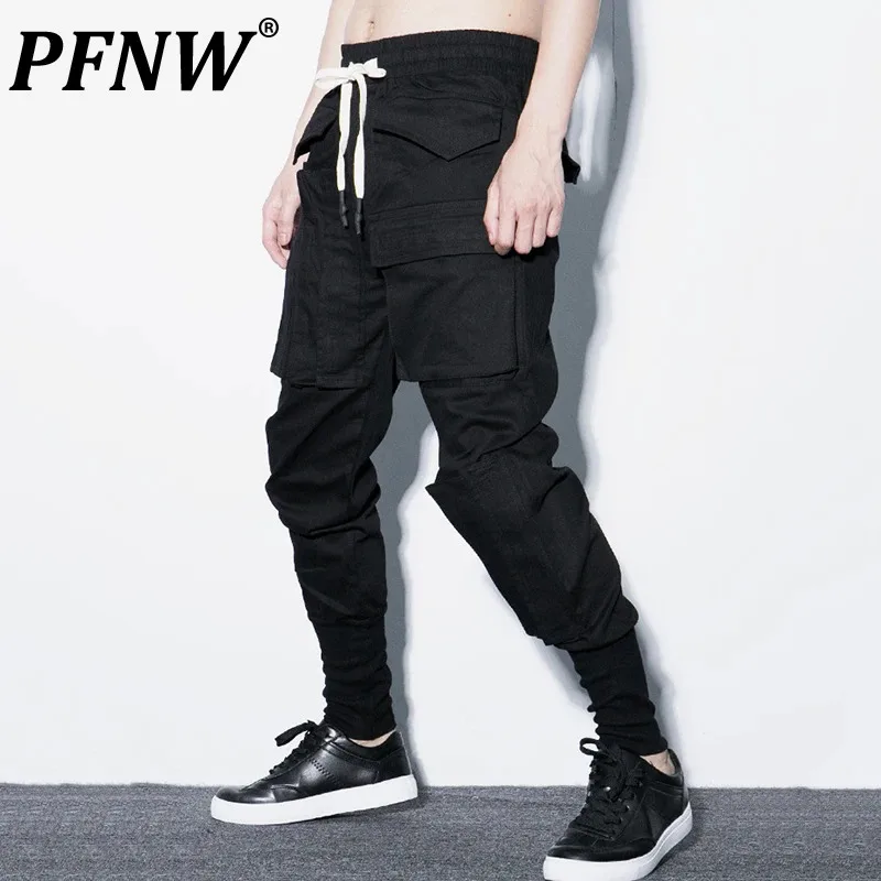 PFNW Asymmetrical Multi-pocket Work Pants Men's Darkwear Drawstring Casual Pants Three-dimensional Large Pockets Trousers 12C720