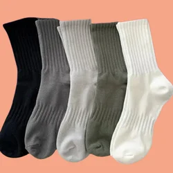 5/10 Pairs High Quality Men's Sports Socks Middle Tube Men's Women's Socks Fashion Black White Male Breathable Solid Color Socks