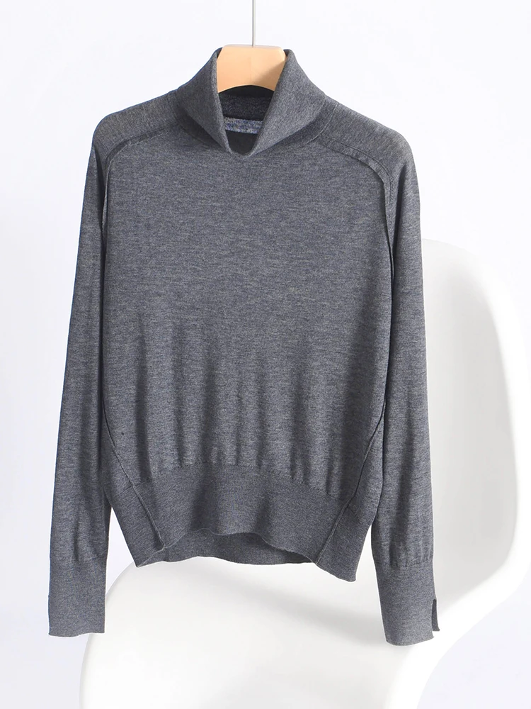 

Light Luxury Worsted Merino Wool Women Sweater Spring Autumn Female Knitted Pullover Solid Long Sleeve Thin Clothing Top T-Shirt